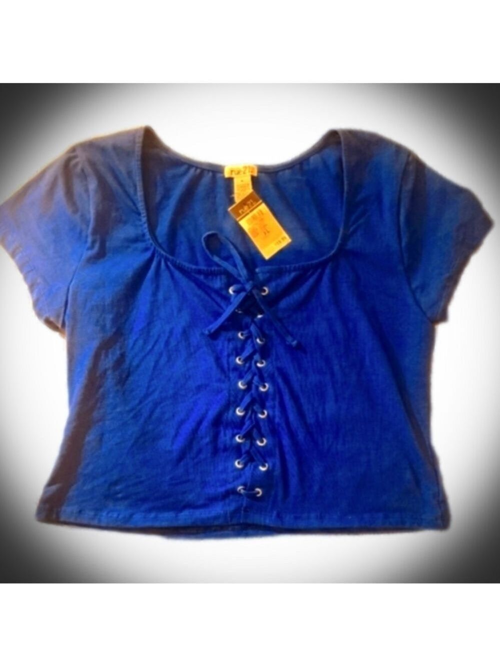 Rue 21 Blue Grommet lace up Front Tee! - Picture 4 of 4